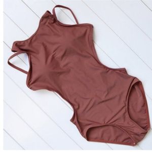 Muted red monokini bathing suit